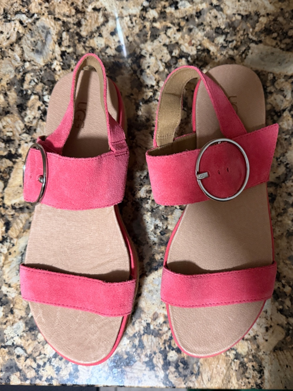 Brand New UGG Pink Suede Buckle-Strap Open-Toe Sandals